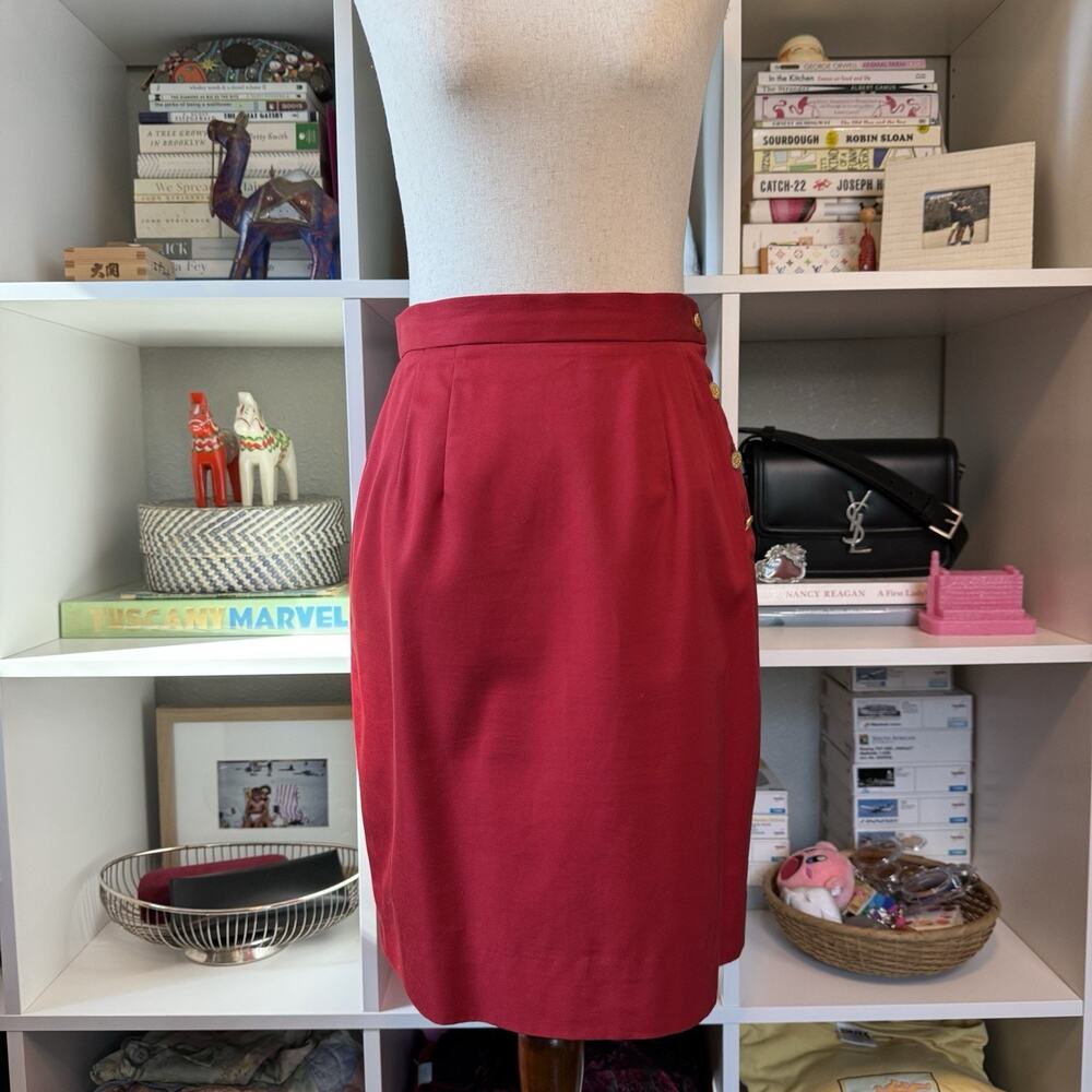 Vintage Ralph Lauren Red Nautical Preppy Gold Button Skirt Made In USA Size 6